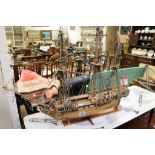 Rigged Wooden Hand Built Model of H.M.S Unicorn with Stand, approx 82cms long