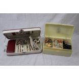 Two jewellery boxes including vintage brooches and earrings including silver & gold