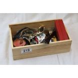 Box of mixed collectables including watches, coins, badges etc