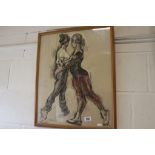 Mid 20th C pastel painting of two dancers