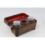 Georgian Oak Tea Caddy with original fitted interior to include cut glass jars and mixing bowl and a