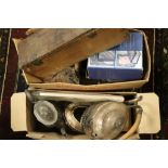 Two boxes of mixed collectables to include Pewter & Silver plate