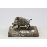 Silver plated model of a Wild Boar on a Marble plinth