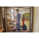 A studio framed oil painting portrait of a Basque fisherman signed