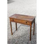 Late 19th century Oak Side Table, the single drawer with brass ring handles raised on square