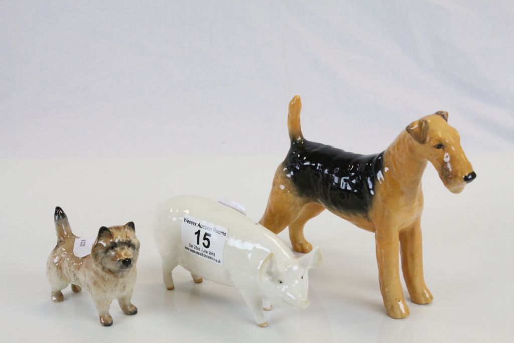 Three Beswick ceramic animals to include; Champion Wall Queen 40 Pig, Champion Cast Iron monarch Fox