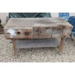 Vintage Pine Work Bench with Vice, 138cms long