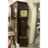 19th century Oak and Mahogany Longcase Clock, the painted face marked Pearce, Crewkerne with date