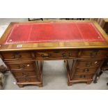 Reproduction Regency Style Twin Pedestal Desk with Red Leather Inset Top