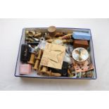 Vintage sewing tools to include wooden bobbins, needle cases, thimble cases and thimbles including