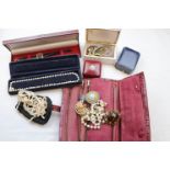 Costume jewellery to include cufflinks, Ascot wristwatch, Art Deco paste brooch with trombone clasp,