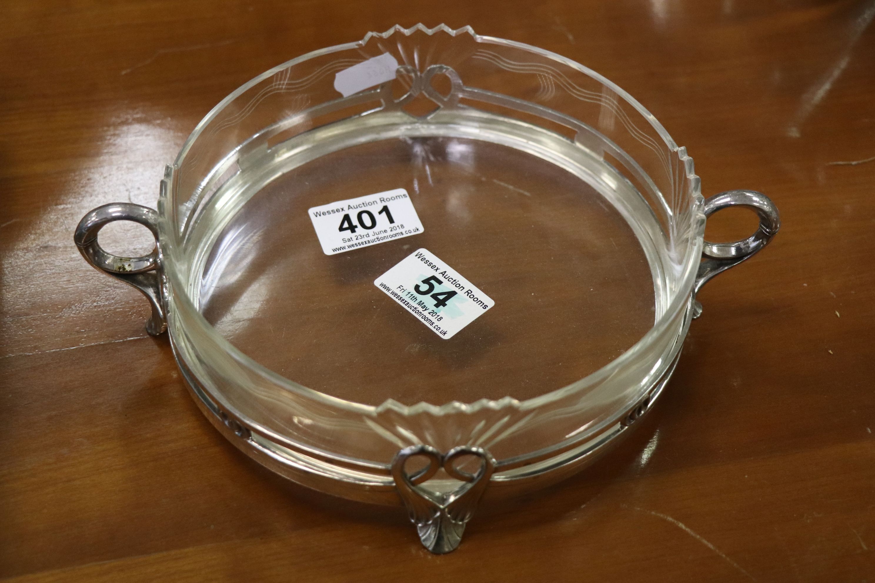 WMF twin handled silver plate and glass centrepiece, the cut glass bowl with four fan shaped panels, - Image 2 of 3