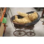 Growler Teddy Bear and a Reproduction Victorian Doll's Pram
