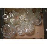 Tray of Mixed Cut Glass including Vases, Decanter, Glasses, etc