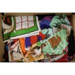 Box of vintage fabrics to include Tea cloths, Curtains etc