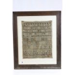 Framed & glazed Georgian Sampler, marked "Mary Hallam Newcastle March 3 1807"