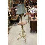 Brass Standard Lamp with Wine Shelf (a/f) and Three Scroll Legs