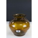 Victorian hand blown amber glass bubble vase, of bulbous squat form, height approximately 21cm