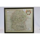 Antique framed and glazed hand coloured Map of Wiltshire by Robert Morden