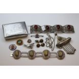 Small collection of costume jewellery to include a white metal Persian style scroll and bead