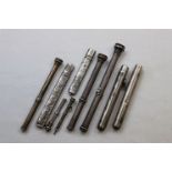 A collection of silver and white metal propelling pencils and lead holders to include agate and