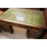 Large Twin Pedestal Writing Desk with Green Leather Inset Top