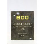 Vintage Brass or Bronze plaque with enamel inlay, marked "600 George Cohen Sons and Company Ltd