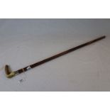 Malacca Walking Stick with one inch Silver Collar and Horn Handle
