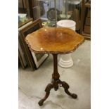 19th century Walnut Side Table with Shaped Top, Fluted Column Support and Tripod Legs