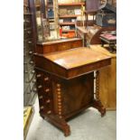 19th century Style Davenport with Shell Inlay, hinged stationery overstructure, brown leather