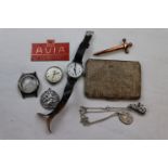 Box of Collectables including Masonic Brooch, West End Watch Co Military Watch Case, Silk Case, Oris