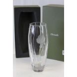 Large boxed Christofle crystal glass vase with etched floral design