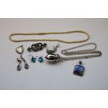 A collection of silver jewellery comprising labradorite silver pendant, the square cabochon cut