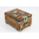 Oriental Wooden Box with Metal Fittings, internal drawer and fold open lid revealing a vanity