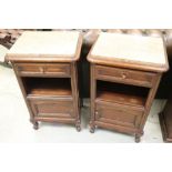 Pair of French Oak Bedside Cabinets with Marble Tops