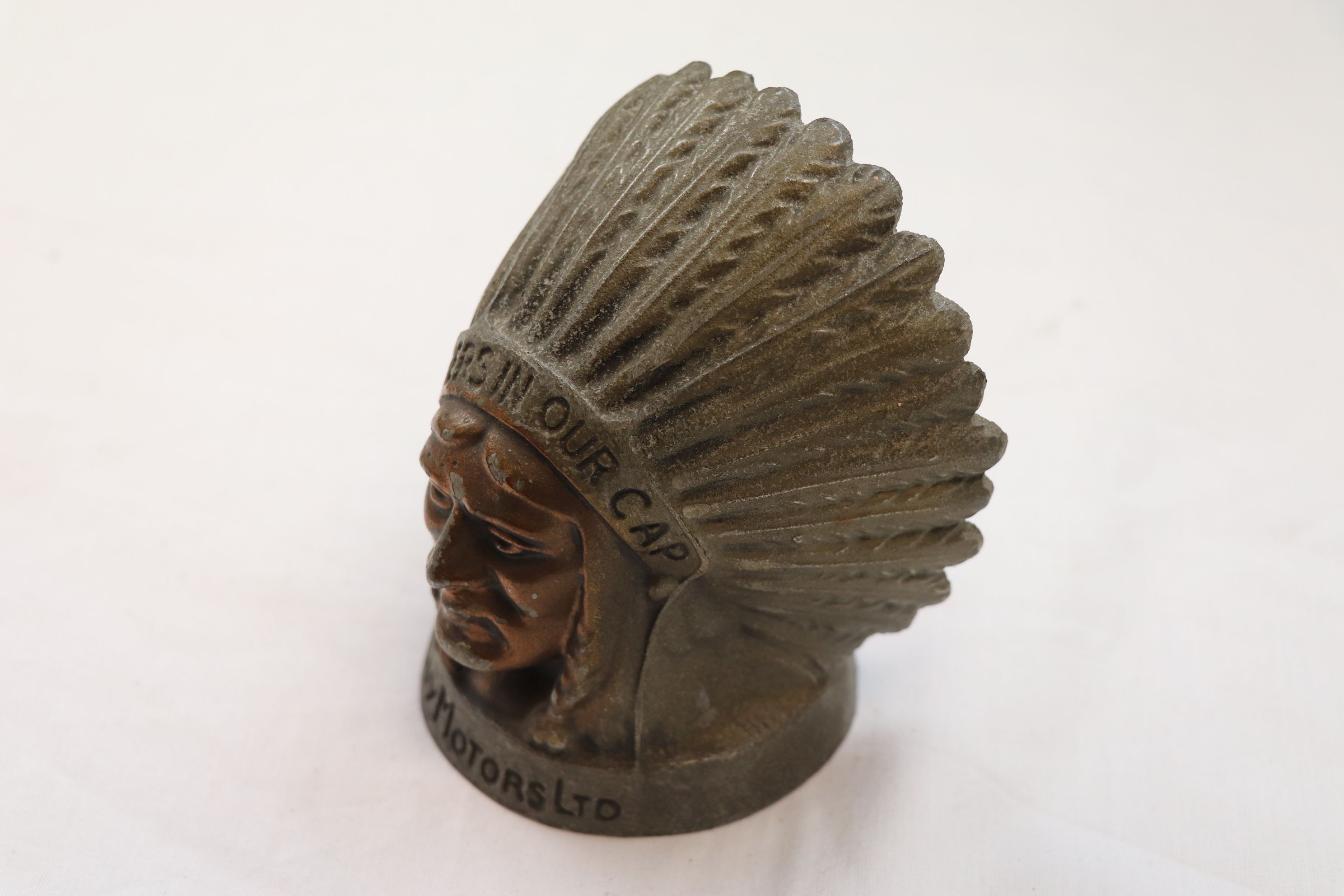 Guy Motors Ltd car mascot depicting Indian chief with the words Fathers in Our Cap to the headdress, - Image 2 of 5