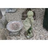 Reconstituted Stone Garden Putti and a Reconstituted Stone Bird Bath