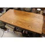 Victorian Painted Pine Kitchen Table with Two Drawers and Later Oak Top