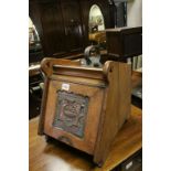 Late 19th / Early 20th century Oak Coal Purdonium with Art Nouveau Copper Panel