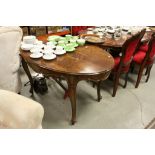 French Walnut Oval Dining Table with Carved Shaped Apron and Cabriole Legs