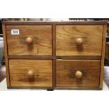 Oak Table Top Bank of Four Square Drawers