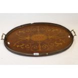 Marquetry inlaid wooden Gallery tray with twin Brass handles