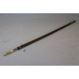 Malacca Walking Stick with Faux Ivory Handle and Silver Collar