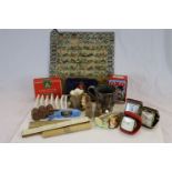Two Enamel Garnier Gifts Railway Signs plus Crate of Mixed Collectables incluidng Silver Plate,