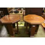 Pair of Hexagonal Hardwood Inlaid Side or Lamp Tables