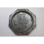 Art Nouveau Pewter Dish with Female Design