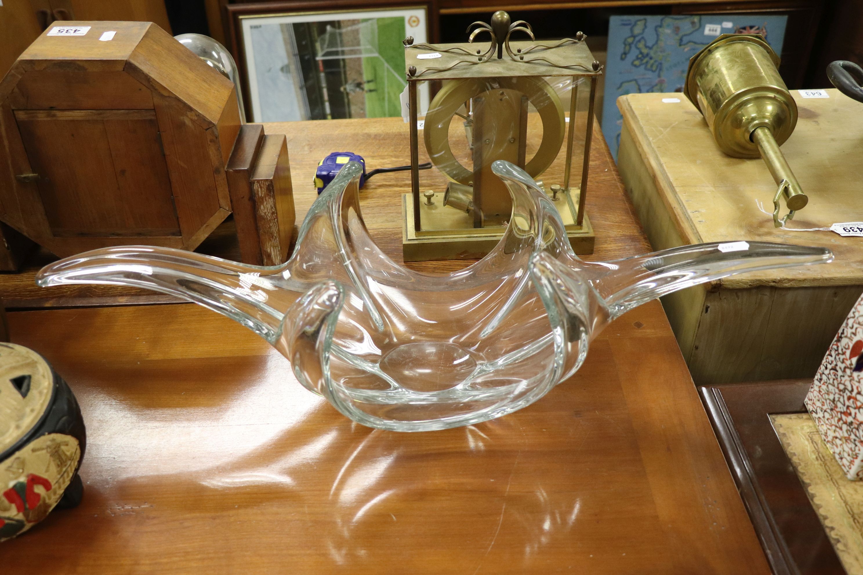 Two Art glass bowls of Naturalistic form and a French double candlestick with etched makers mark - Image 5 of 5