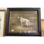 An ebonized framed oil painting study of a Jack Russell terrier.