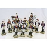 Collection of 13 Meissen style ceramic models of Historic French military figures