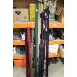 Ten Fishing Rods including Two Hardy, Bruce & Walker, Darwa, Orvis Helios 2, Two Sharpe's The Gordon